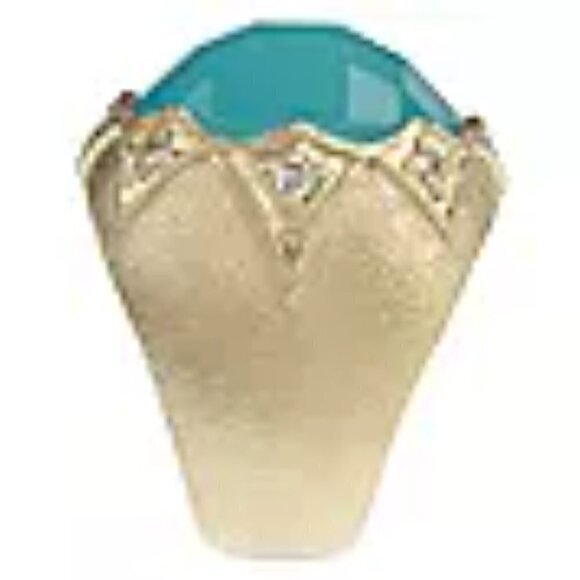 Rivka Friedman 18K Gold Clad Caribbean Blue Quartzite Bold Round Faceted Ring - Picture 3 of 12